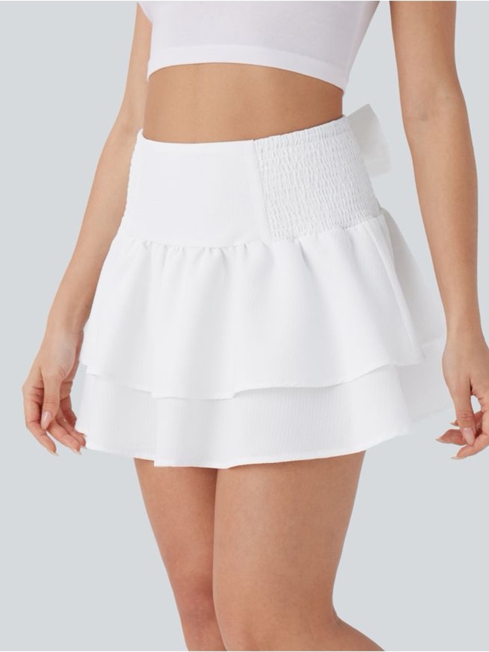 HALARA White Tiered Mini Skirt with Bow Detail - Picture 3 of 7